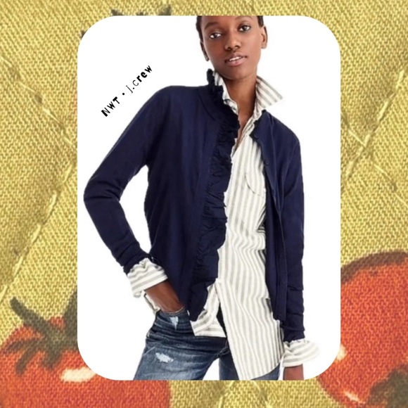 🏷️ j.crew cream color ruffle button snap cardigan - Picture 3 of 16